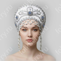 Кокошник Отрада, белый с серебром