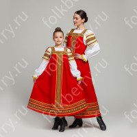 Сарафан с блузой Народный, габардин и хлопок, красный