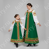 Сарафан с блузой Народный, габардин и хлопок, зелёный