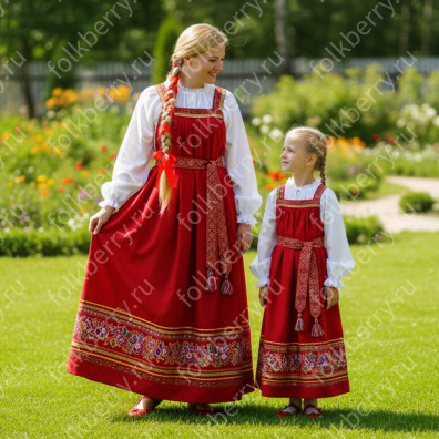 Сарафан с блузой Россея, габардин и хлопок, красный- фото 1